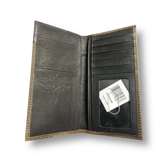 Justin Rodeo Wallet Brown Genuine Leather Tooled Western Stitch RFID Long Bifol - Picture 3 of 6